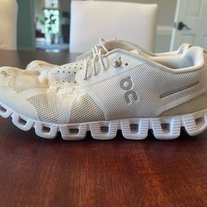 On Cloud Running Shoes  - White with silver logos - Women's 8